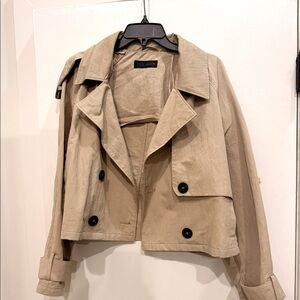 Zara cropped trench coat khaki zippered hood